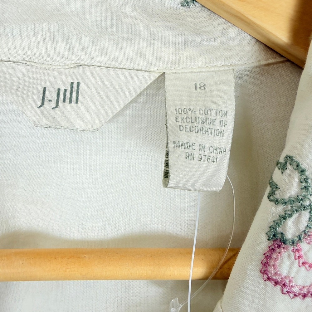 J. Jill 18 Ivory‎ Cotton Floral Embroidered Button Down Shirt NWT Plus Size - Picture 5 of 8